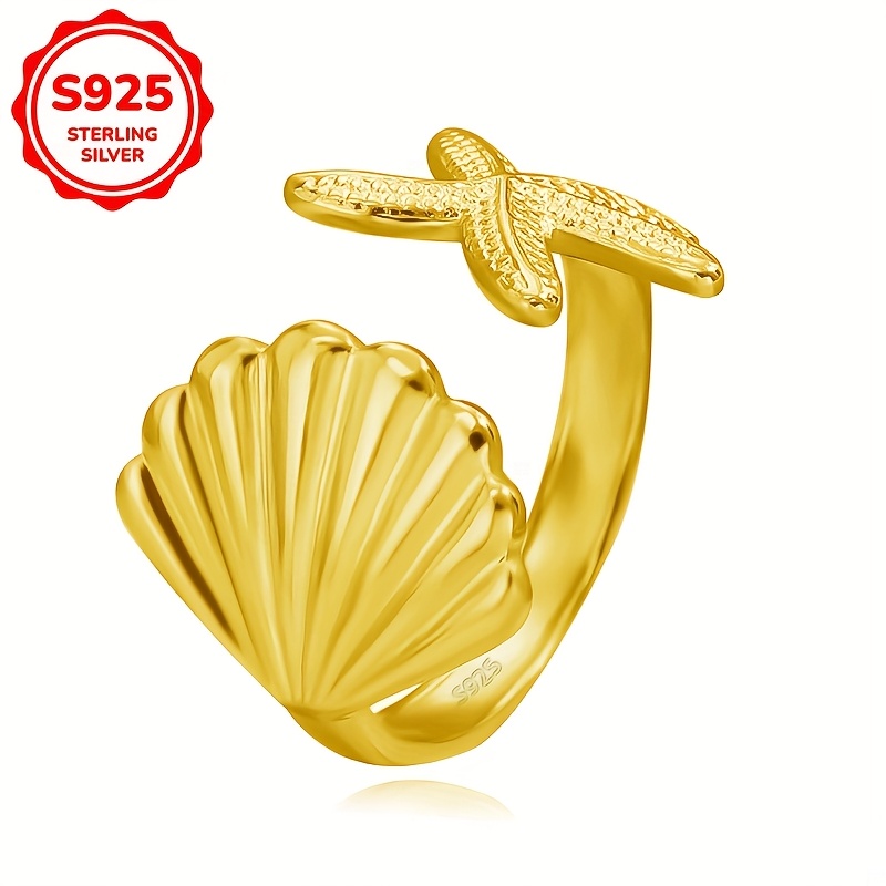 Marine Creatures Women's Ring with Shells & Starfish, 925 Silvery 2g